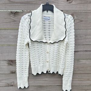 Reserved cream knit sweater Peter Pan color navy trim small